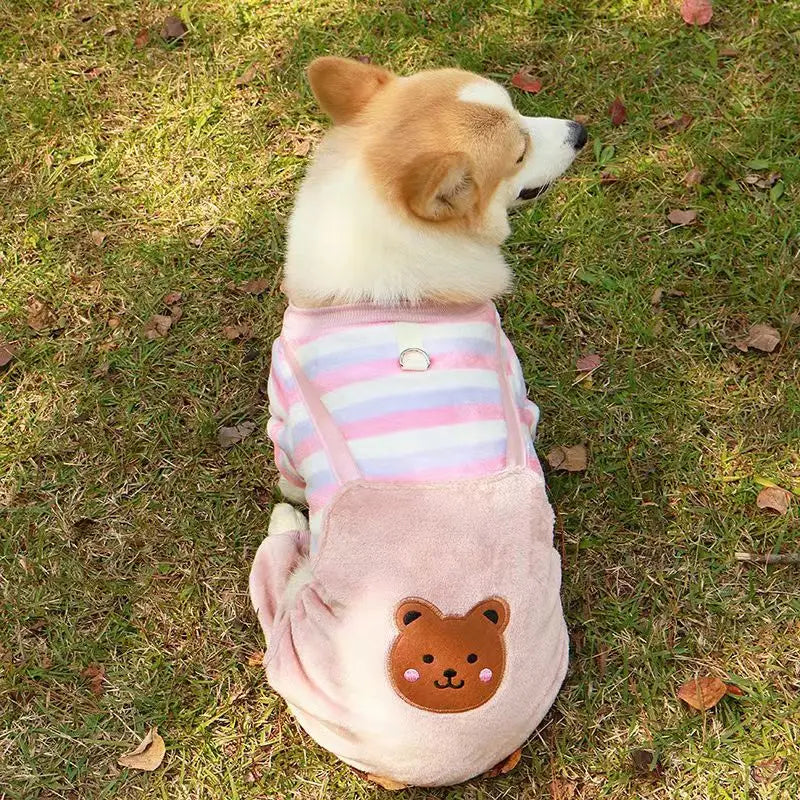 Warm Fleece Dog Jumpsuit Soft Pet Coat with Leash Ring