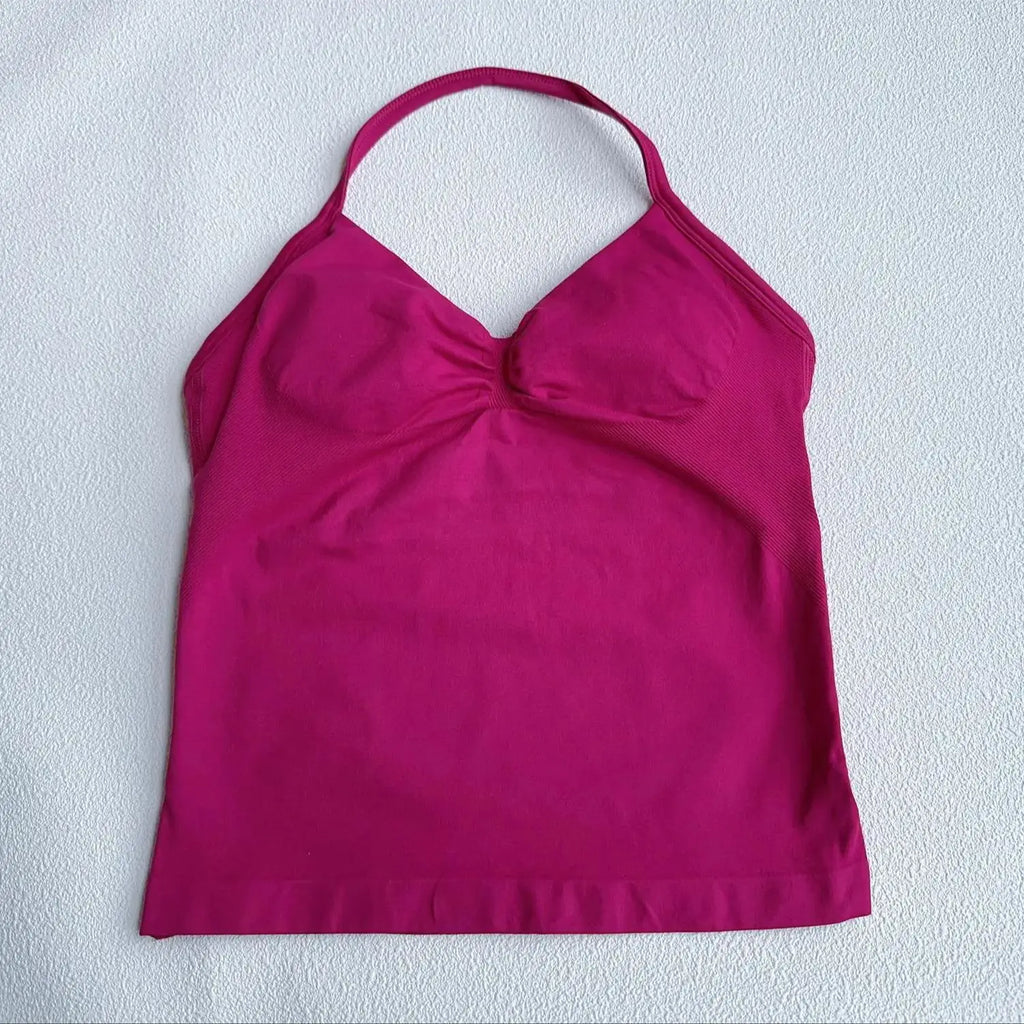 Longline Halter Yoga Tank Top Women Padded Strappy Gym Workout Sportswear