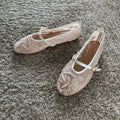 Women Mesh Embroidery Mary Jane Ballet Flats Buckle Breathable Soft Low Heel Shoes