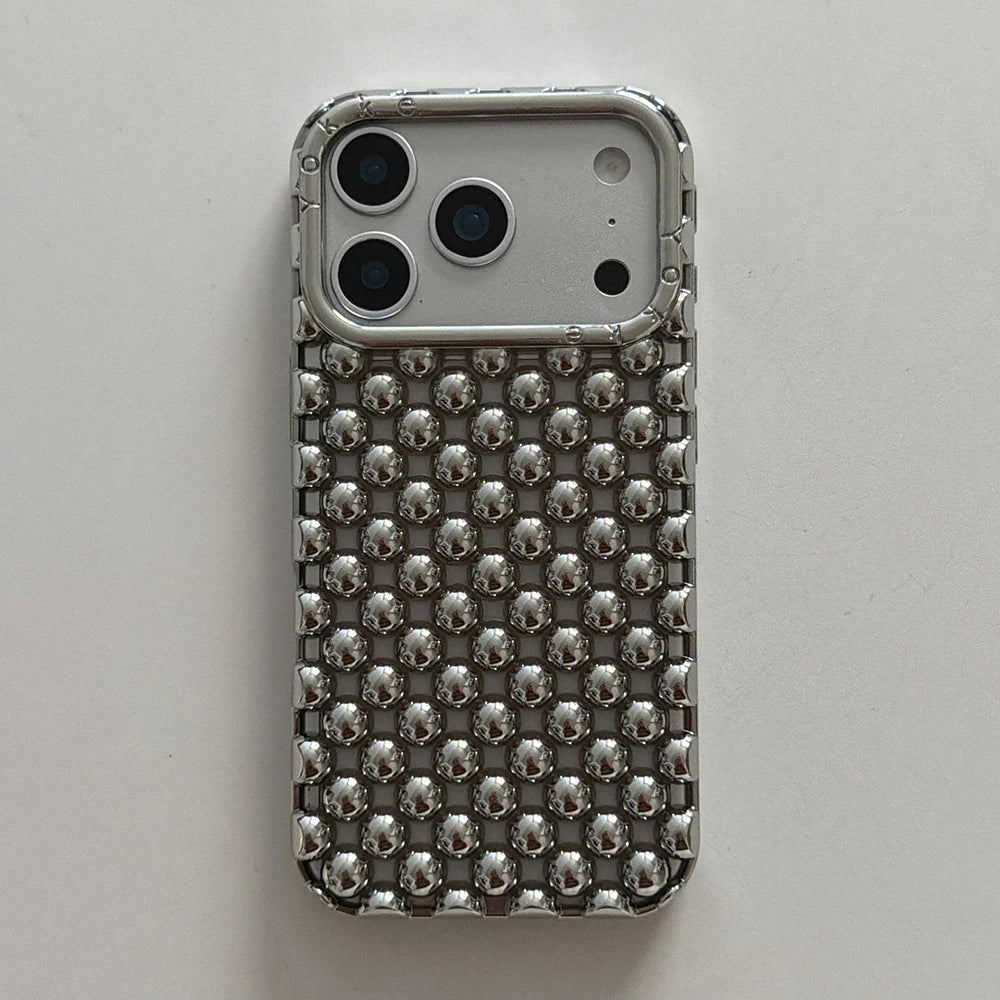 Electroplated Orange 3D Pearl Silicone iPhone Case