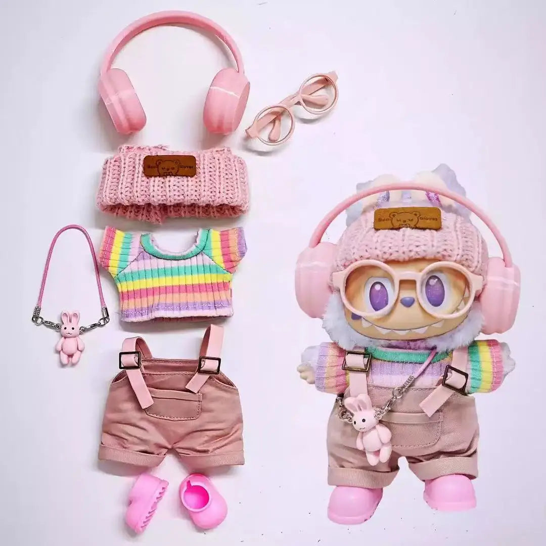 Labubu Doll Clothing Set with Headphones Pants and Accessories