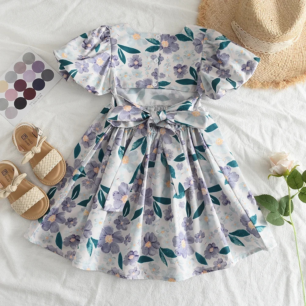 Girls Rose Pink Plaid Bow Midi Dress Princess Party Sundress