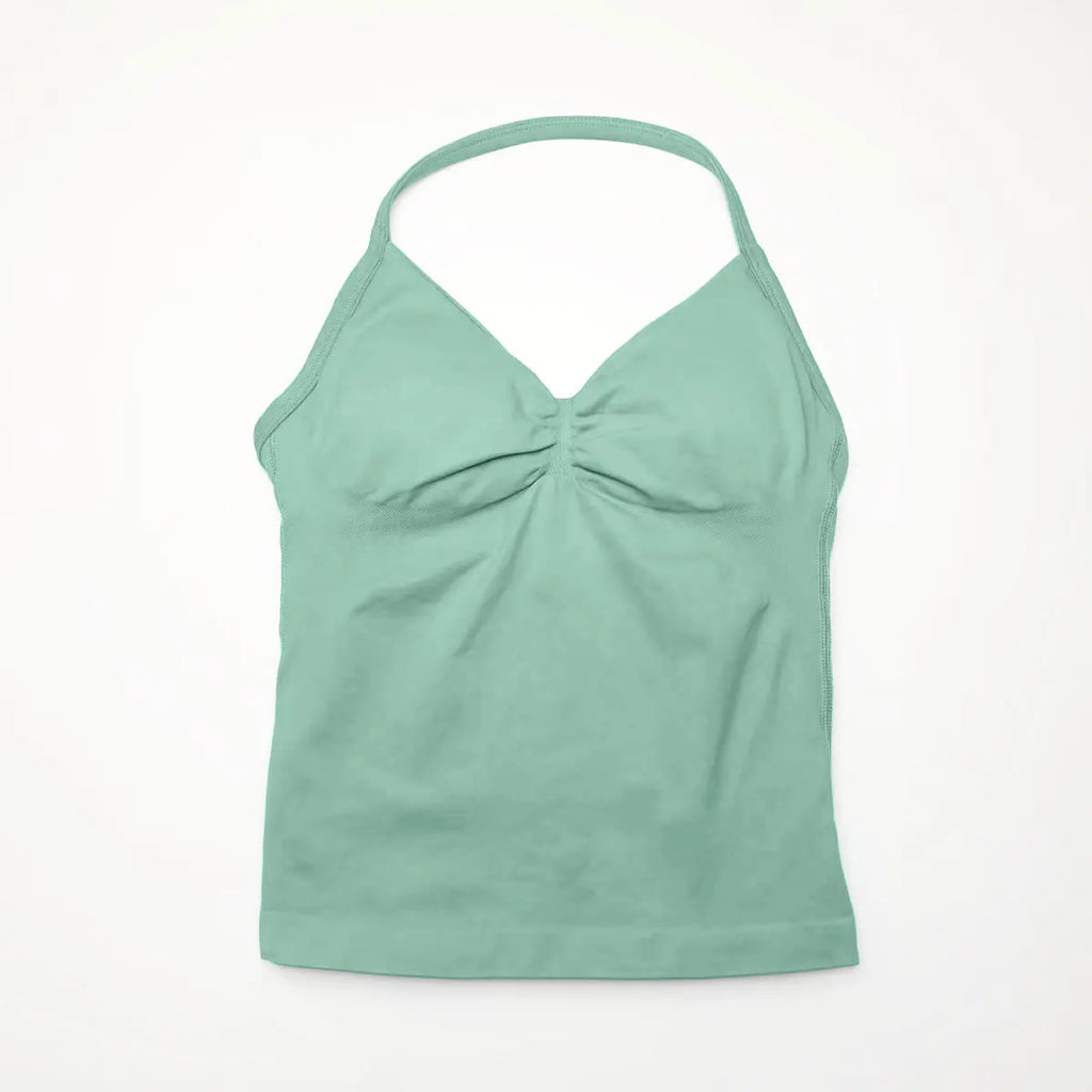 Longline Strappy Yoga Top Women Built In Bra Gym Fitness Halter Vest