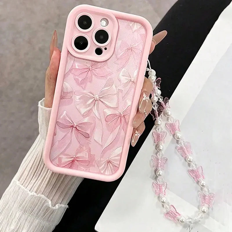 Pink Bow Silicone Butterfly Charm iPhone Case
