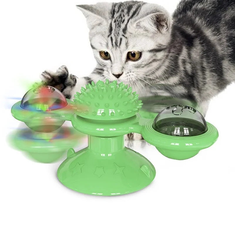 Interactive Windmill Cat Toy Rotating Puzzle Toy with Turntable for Cats