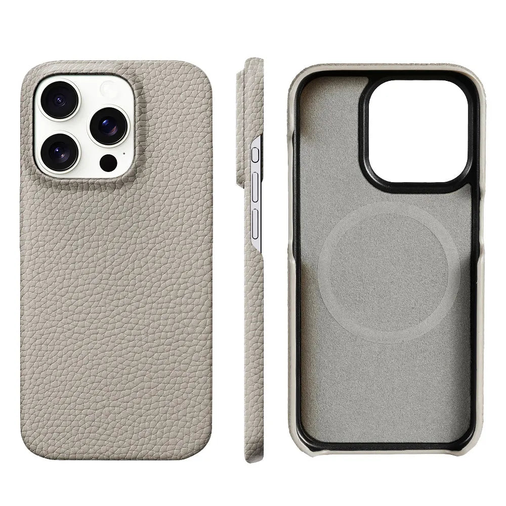 Cowhide Lychee Leather Magnetic iPhone Case