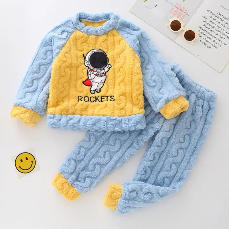 Kids Superhero Flannel Pajama Set Winter Warm Long Sleeve Sleepwear