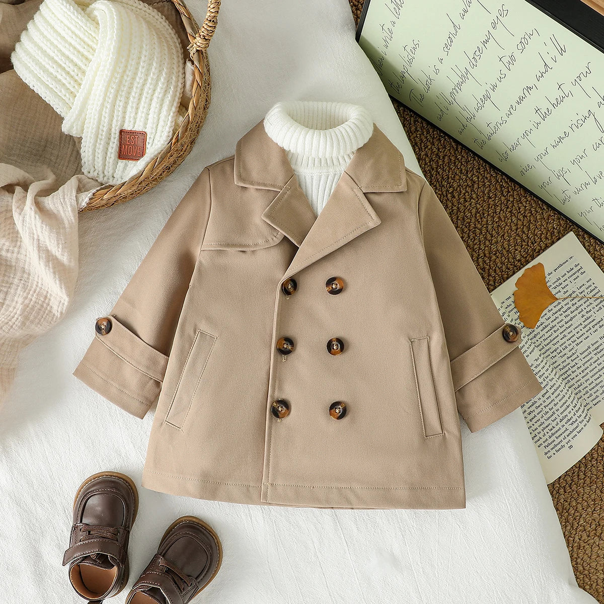 Baby Boys Trench Coat Double Breasted Winter Jacket 1–3 Years