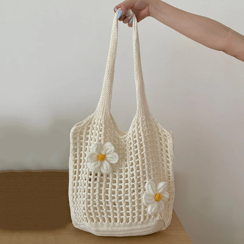 Women Knitted Tote Bag Large Capacity Beach Handbag