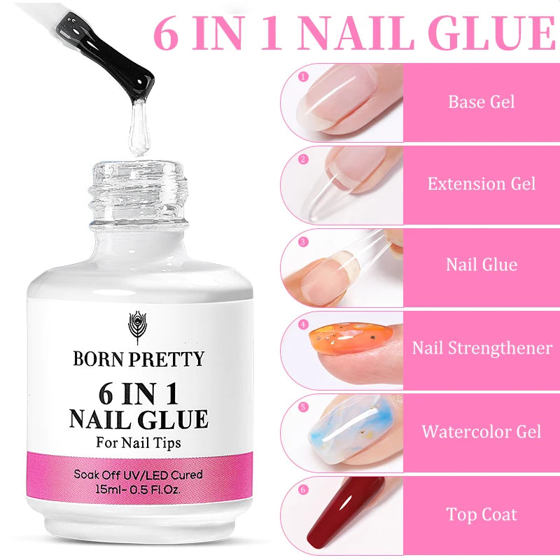 6-in-1 Nail Glue Gel – Strong UV Builder Gel for Nail Tips, Base, Top Coat & Extension
