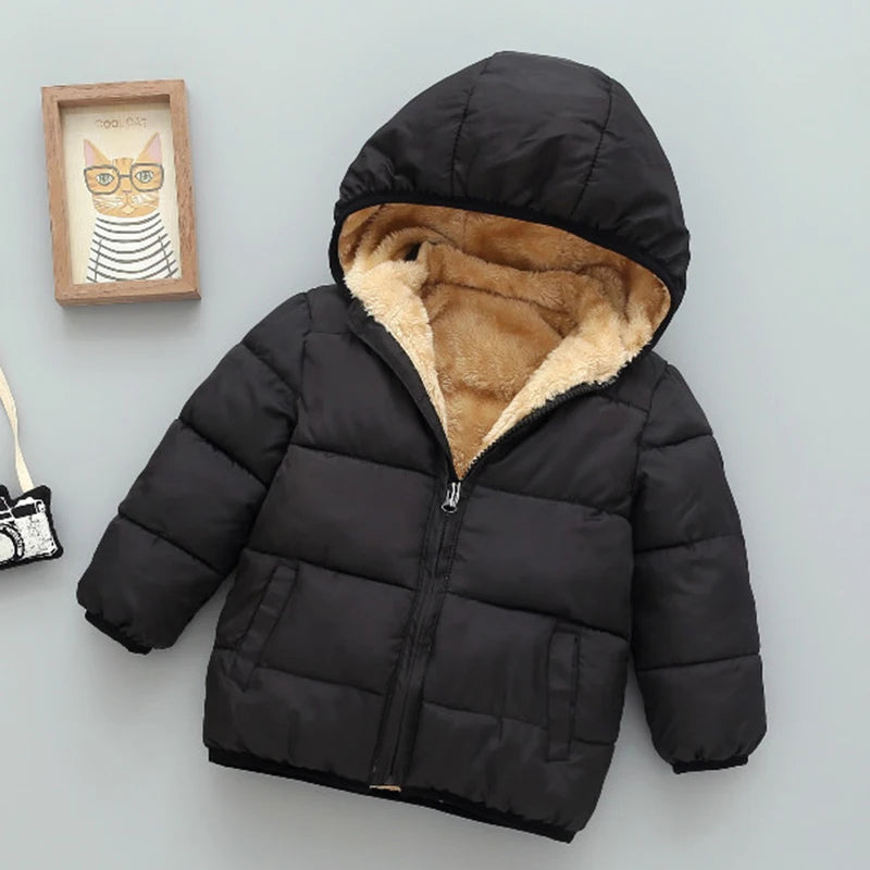 Kids Fleece Hooded Jacket Cartoon Plush Winter Coat for Boys & Girls
