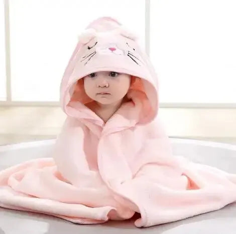 Baby Hooded Bathrobe Towel Blanket Coral Fleece Toddler Swaddle Kids Bath Wrap
