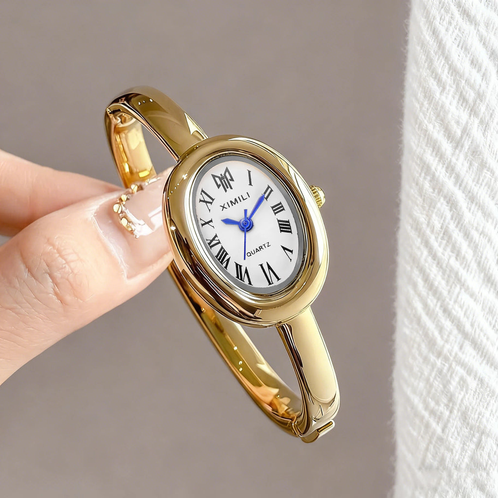 Elegant Oval Dial Quartz Watch for Women Bracelet Strap Wristwatch