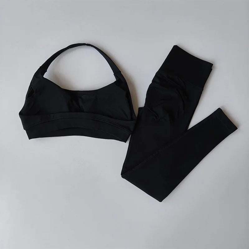 Seamless Yoga Set Women Beauty Back Sports Bra High Waist Leggings Gym Fitness Set