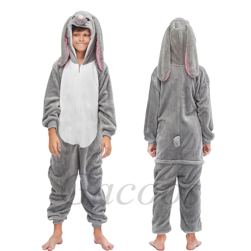 Kids Unicorn Animal Flannel Hooded Onesie Pajamas Warm Sleepwear Costume