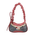 Women Mini Grid Crossbody Bag Adjustable Shoulder Underarm Handbag