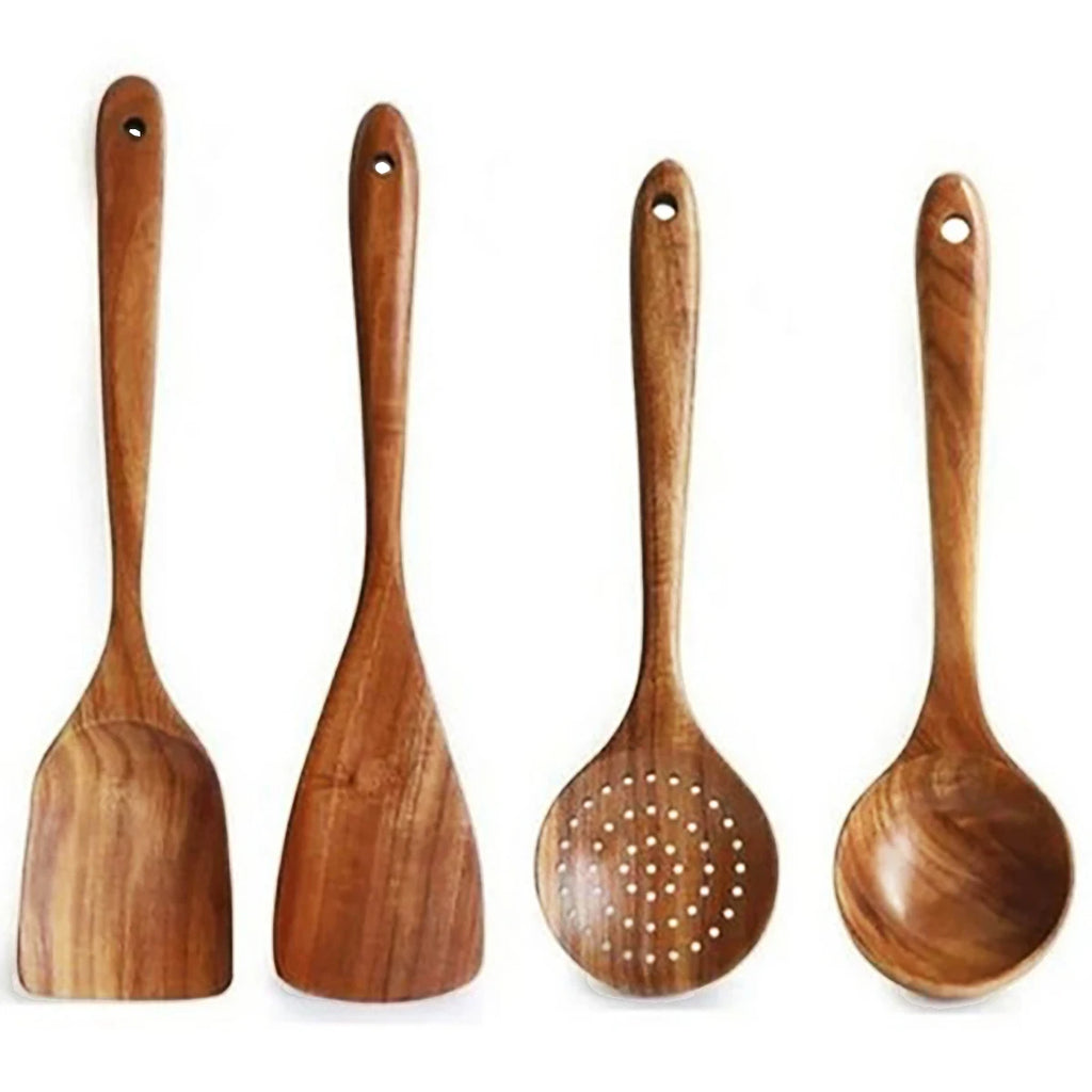 Wooden Kitchen Utensil Set Spatula Spoon Fork with Storage Bucket
