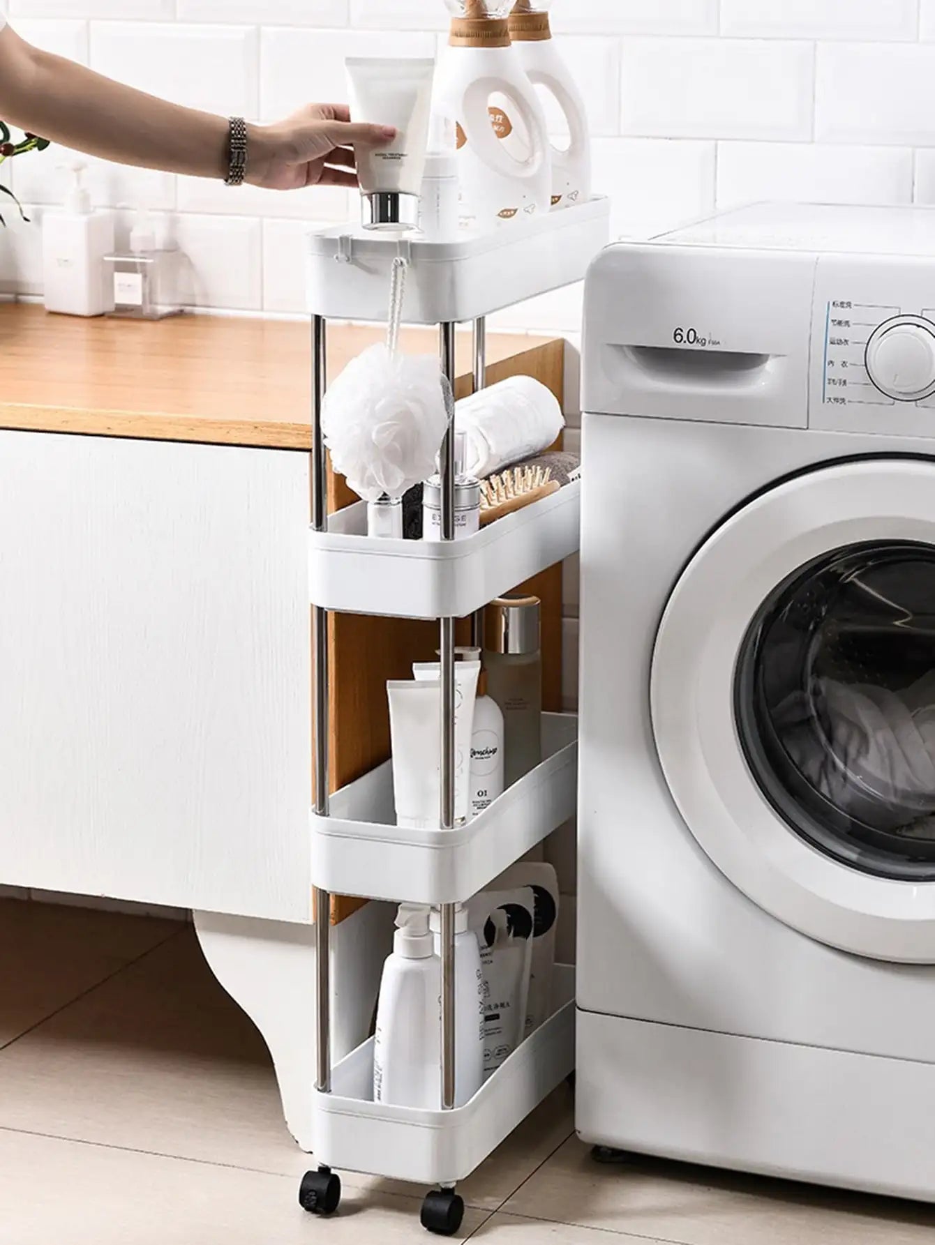 3/4 Tier Rolling Utility Cart Slim Storage Shelf Movable Kitchen Bathroom Rack