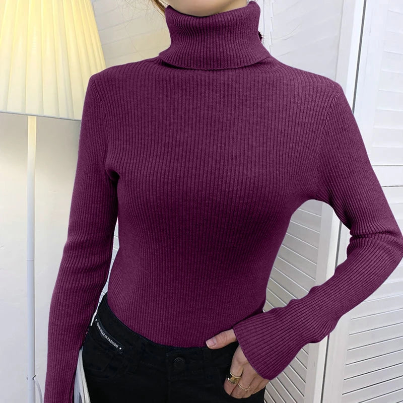 Women’s Soft Knit Turtleneck Sweater Autumn Winter Pullover Jumper