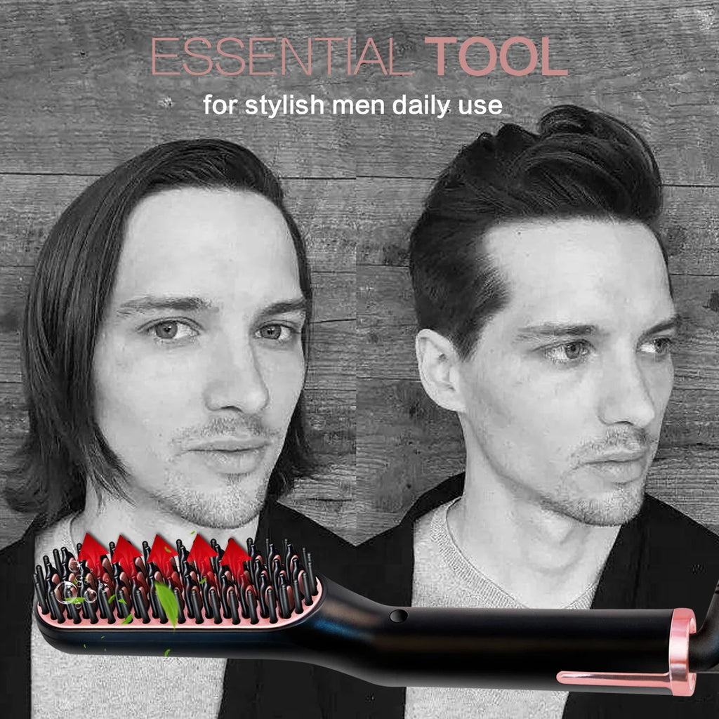 Men Electric Beard Straightener Negative Ion Hair Straightening Brush Wet Dry Quick Styler