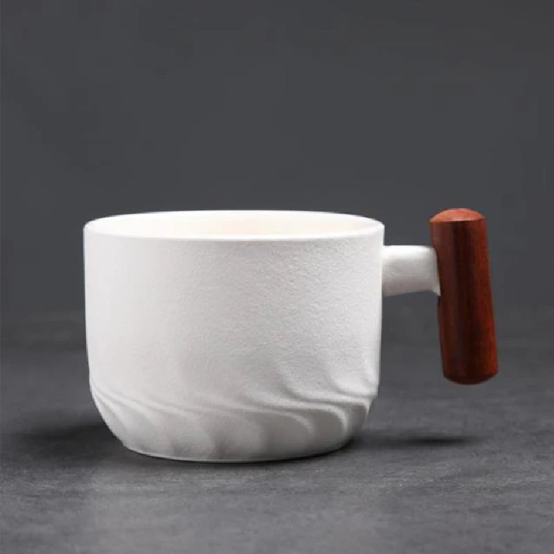 Vintage Coffee Cup Handmade Mug with Wooden Handle for Home Kitchen Bar