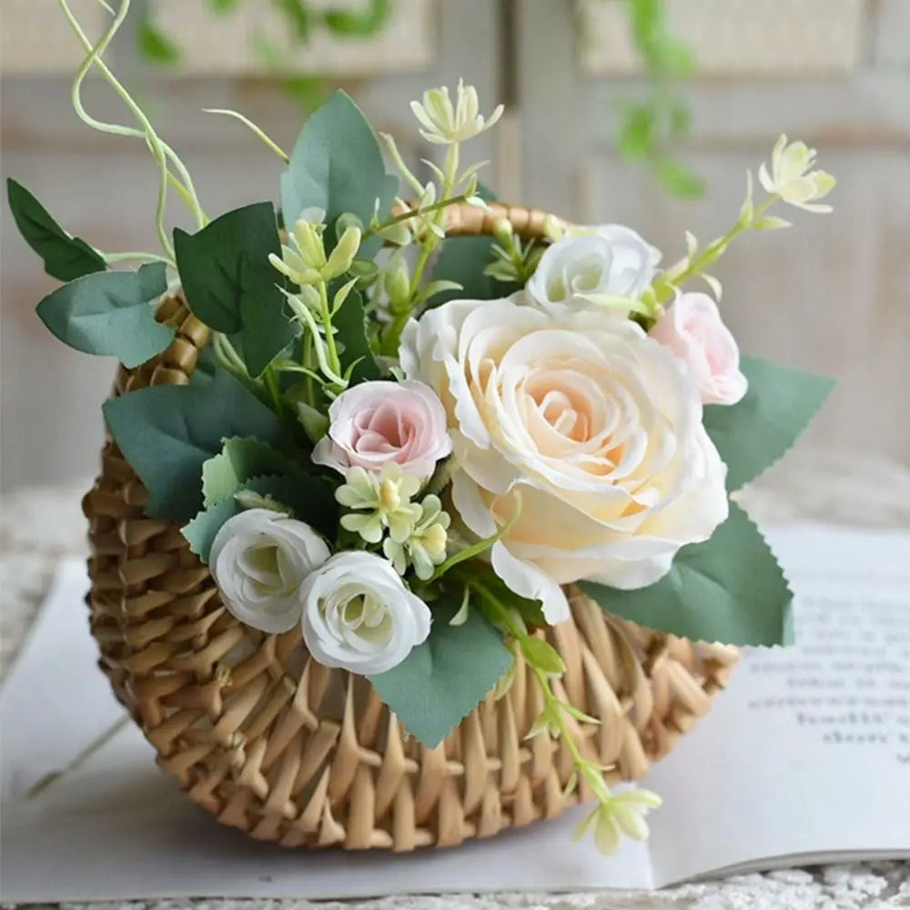 Willow Rattan Woven Basket Half Moon Picnic Flower Storage Basket