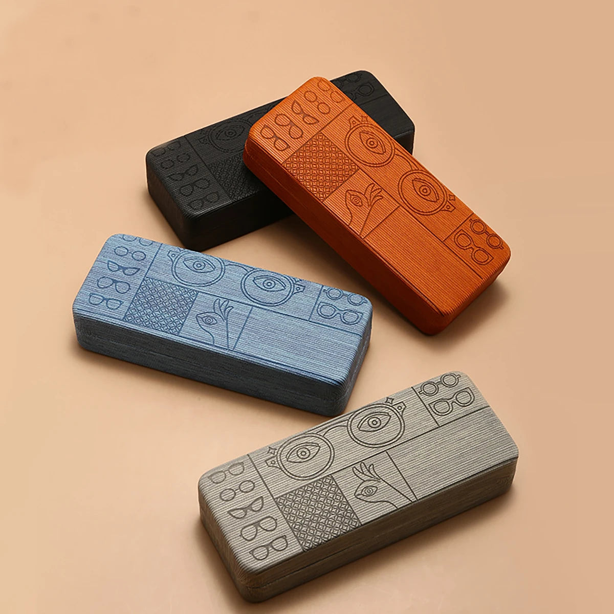 Geometric Glasses Case Portable Square Eyewear Holder Embossed Design for Men