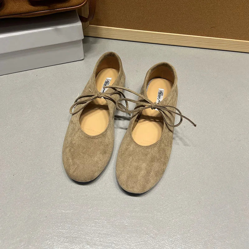 Women Butterfly Knot Flats Round Toe Slip On Soft Casual Shoes Female Footwear