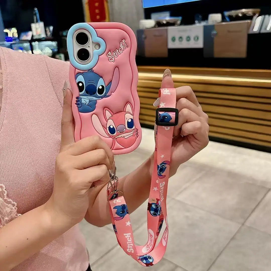Cute 3D Stitch Shoulder Strap Silicone iPhone Case