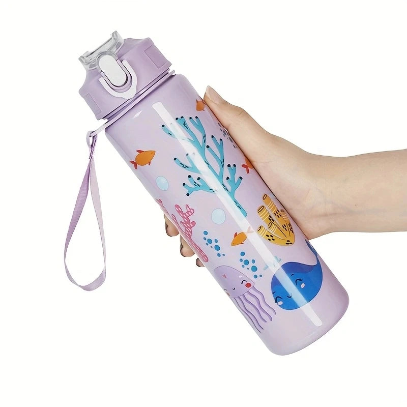 Cute Cartoon Water Bottle 750ml – Kids Leakproof Drinking Bottle with Straw for School, Travel & Gifts