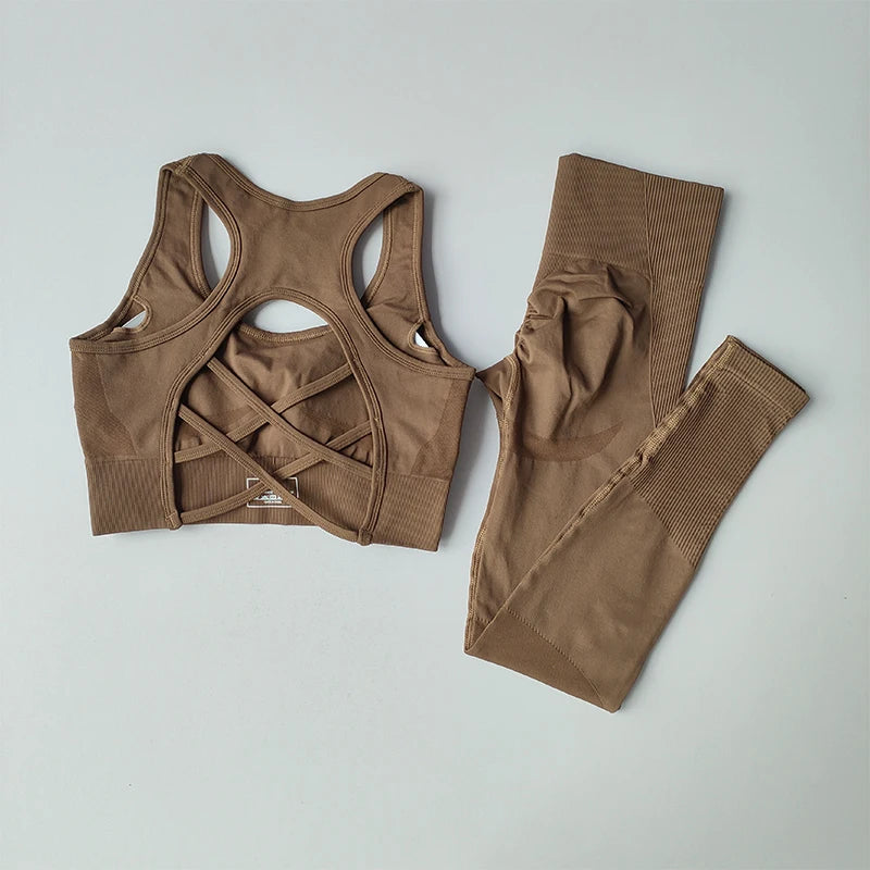 Women Sports Bra Set Fitness Tank Top Leggings Yoga Workout Set Shockproof