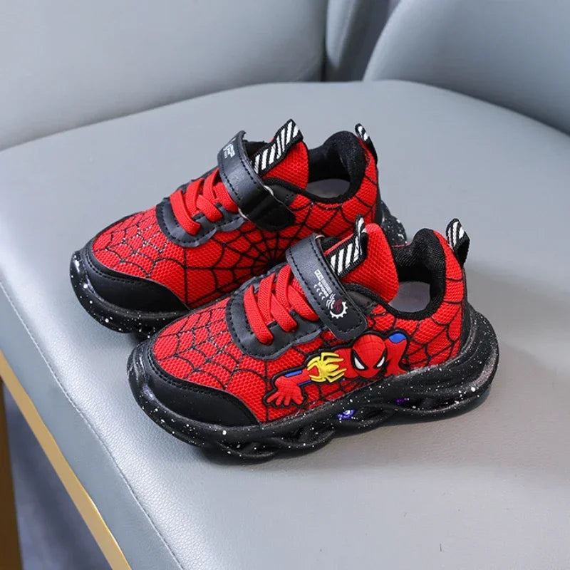 Kids Spider Hero LED Sneakers Mesh Breathable Sport Shoes 0 to 6 Years