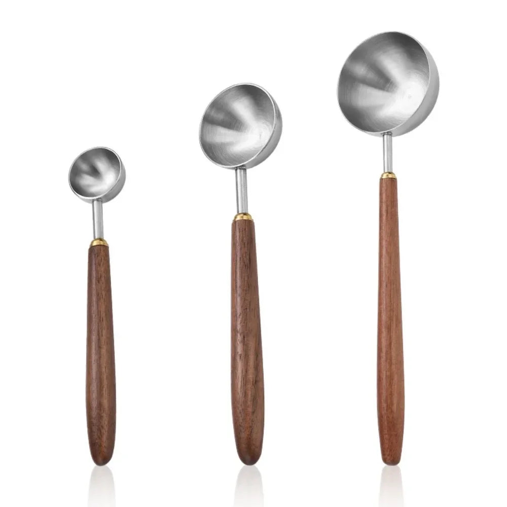 Stainless Steel Coffee Scoop 25ml Wooden Handle Measuring Spoon Long Handle