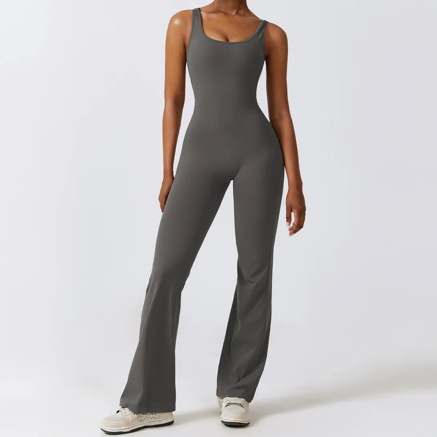 Women Backless Flare Jumpsuit Push Up Body Shaping Fitness Yoga Romper