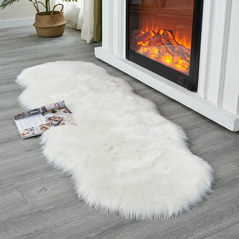 White Faux Fur Area Rug Shaggy Plush Bedroom Floor Mat