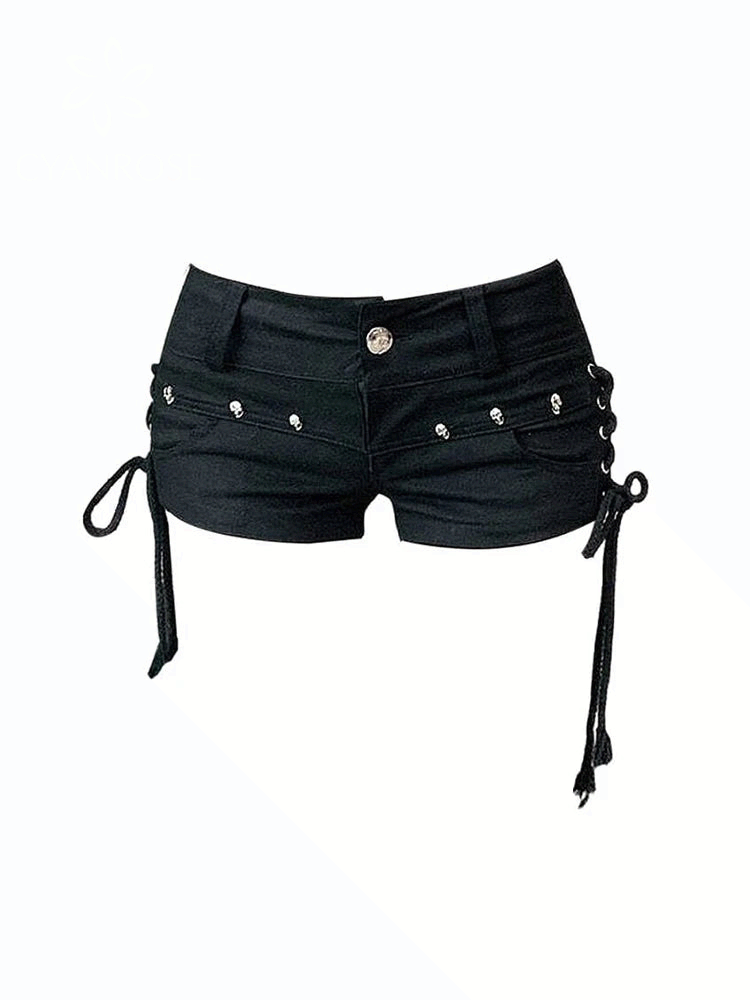 Women Gothic Low Waist Denim Shorts Y2K Style