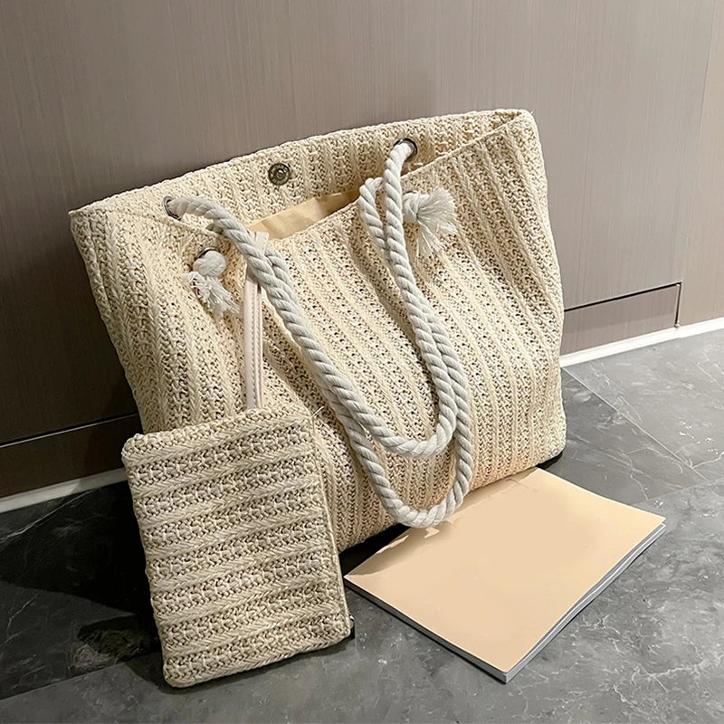 Women Straw Tote Bag Large Capacity Beach Handbag