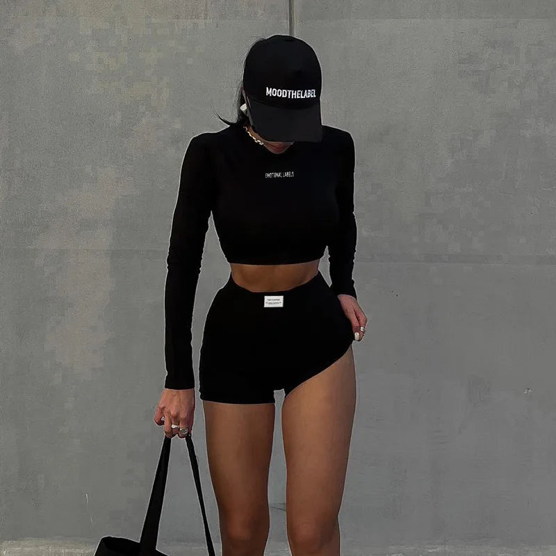 Women Two Piece Summer Sports Set Round Neck Short Sleeve Top and Shorts Outfit