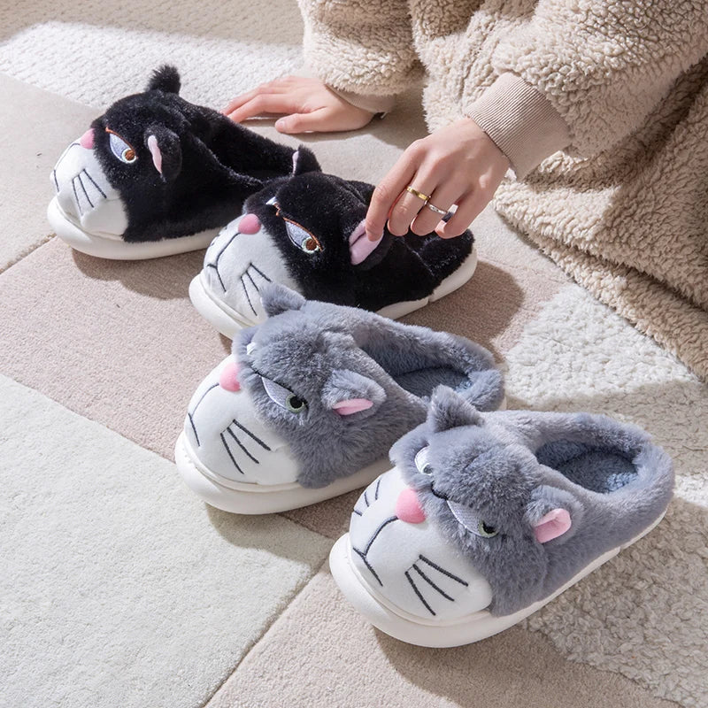 Women’s Fluffy Cartoon Plush Slippers Cute Winter House Shoes Large Size