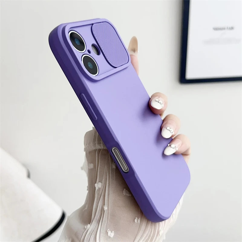 Slide Camera Lens Protection Silicone Shockproof Bumper iPhone Case