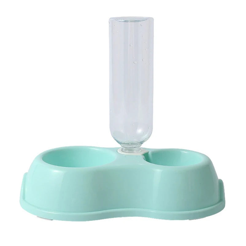 Pet Automatic Feeder Bowl with Water Dispenser Raised Double Dish for Dog Cat