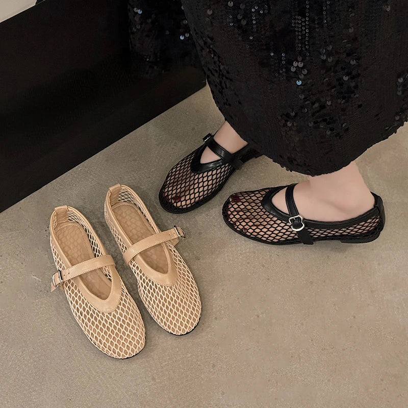 Women Cut Out Mary Jane Flats Round Toe Buckle Casual Comfortable Summer Shoes