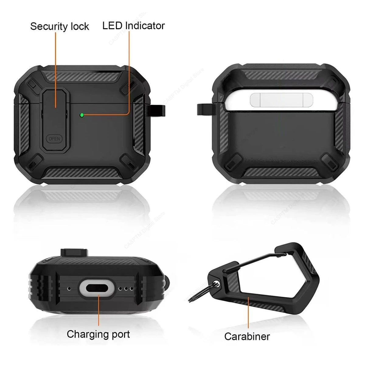 AirPods 4 Rugged Case with Lock Hook Shockproof TPU Protective Cover