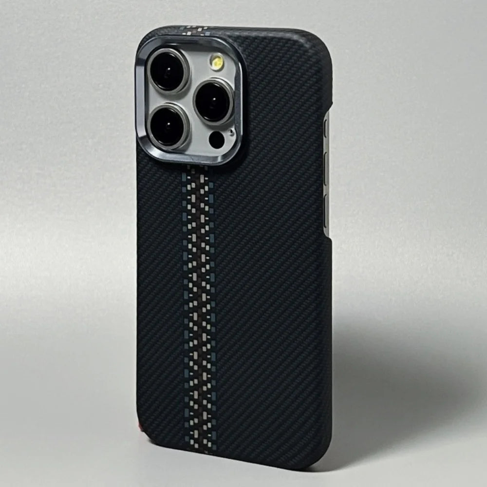 Kevlar Texture Magnetic Shockproof Metal Lens iPhone Case