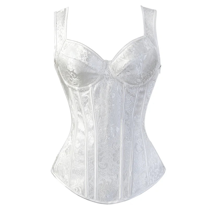 Women Black Floral Jacquard Corset Bustier Top