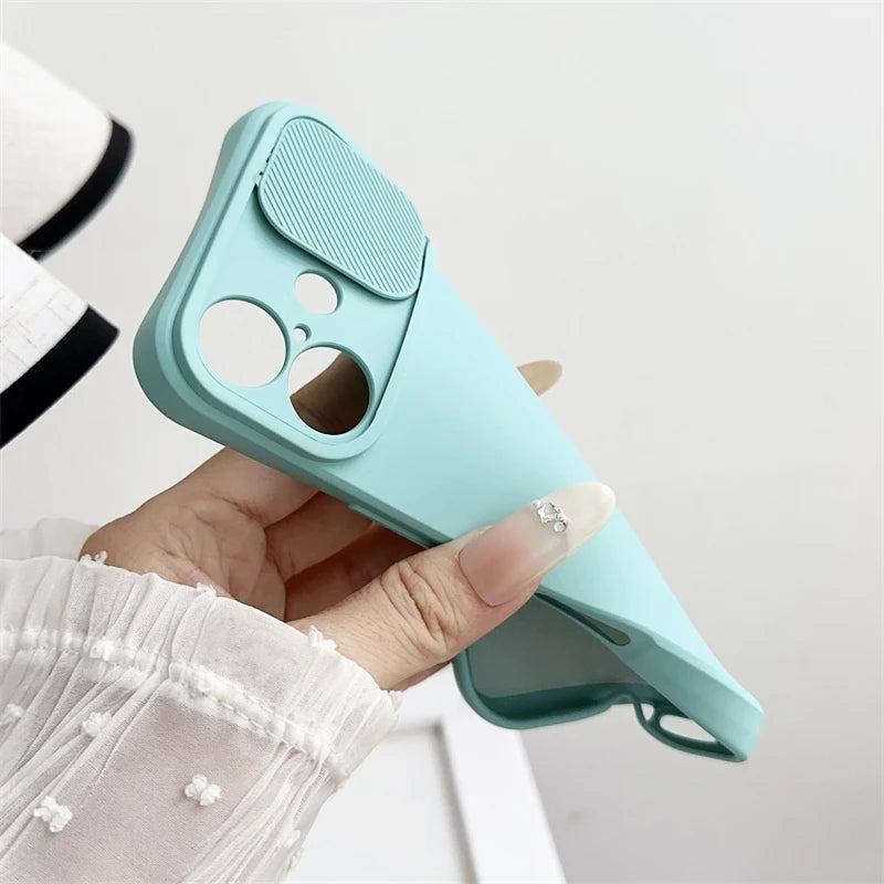 Slide Camera Lens Protection Silicone Shockproof Bumper iPhone Case