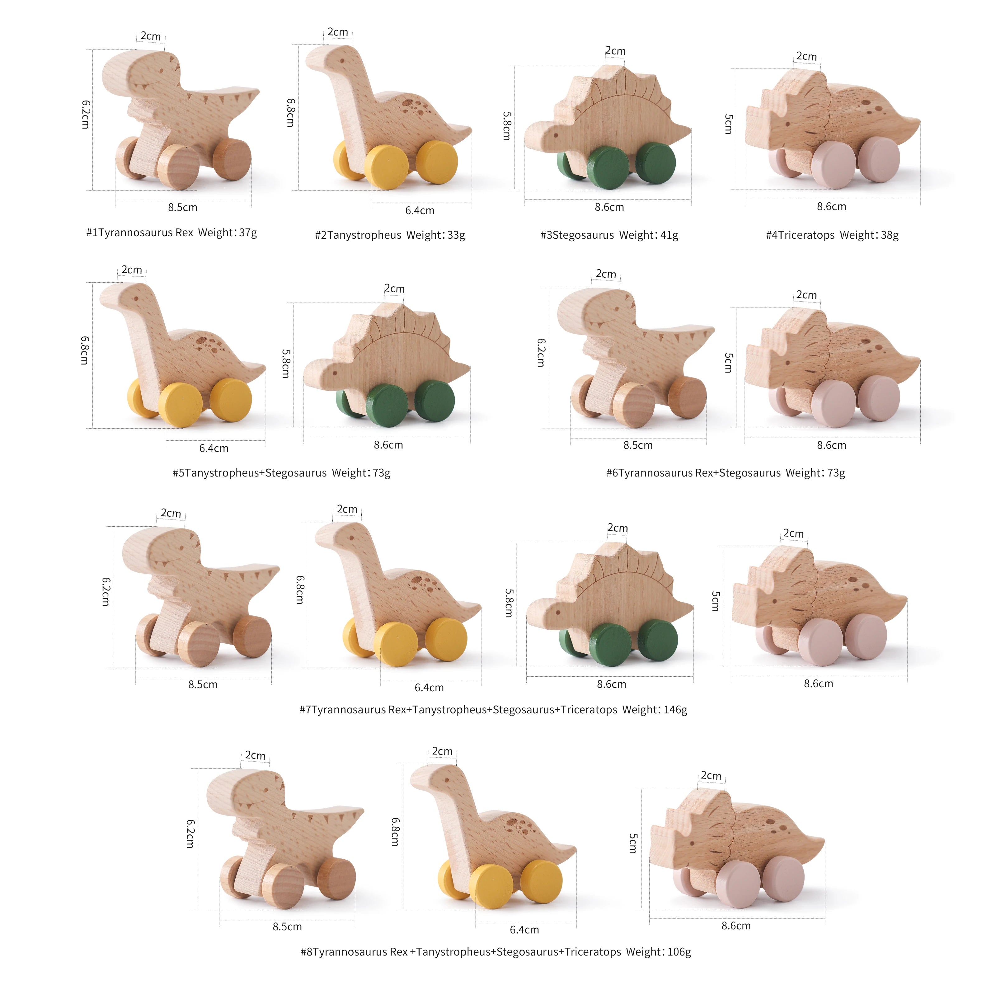 Wooden Dinosaur Baby Car Teether Montessori Toy