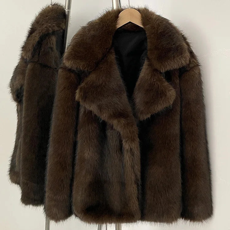 Women Faux Fur Jacket Thick Warm Fluffy Winter Coat