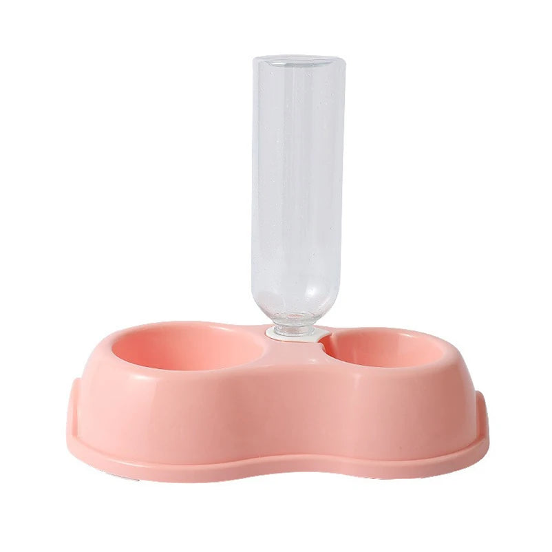 Pet Automatic Feeder Bowl with Water Dispenser Raised Double Dish for Dog Cat