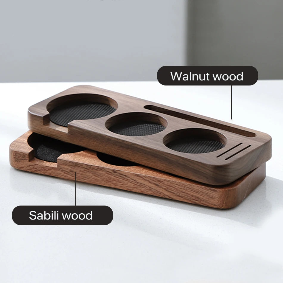Espresso Tamper Mat Station Walnut Wood Portafilter Holder for 51 54 58mm